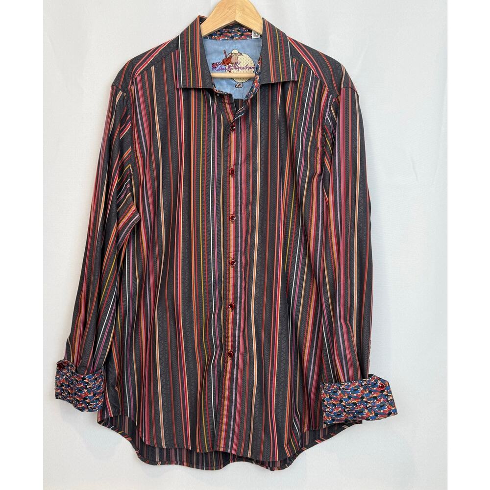 Robert Graham Stripe Shirt 2XL Collectors Novelty Cuff Button Down Cotton